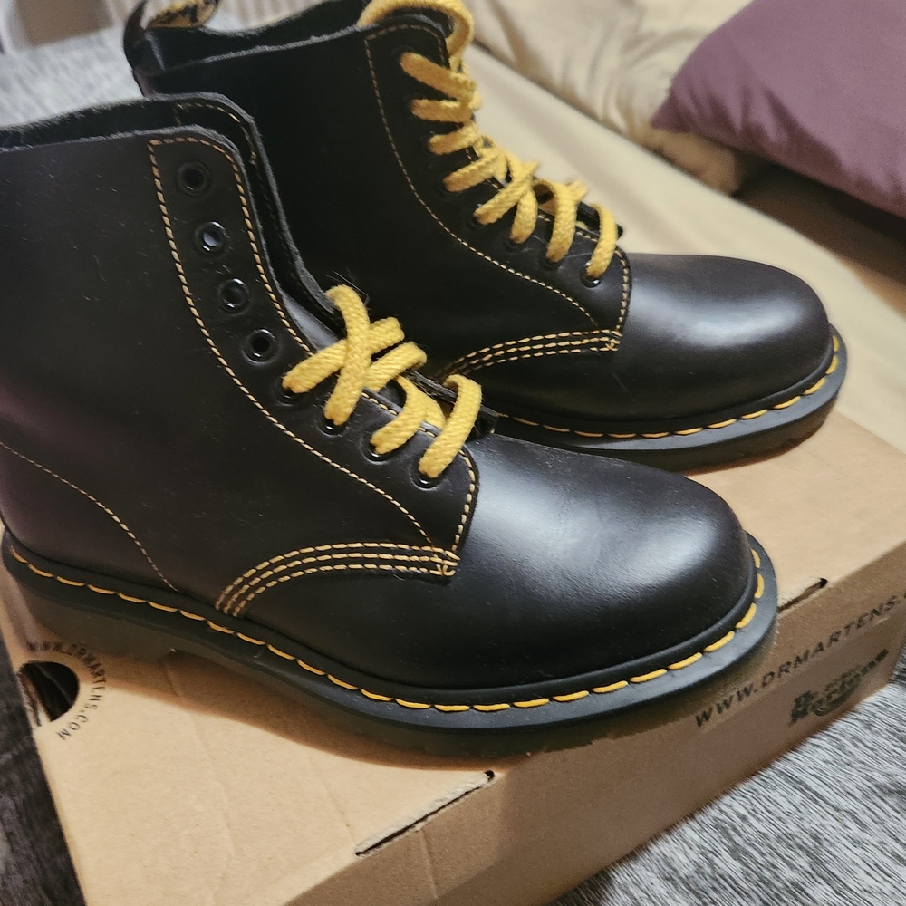 Dr. Martens Black Boots with Yellow Stitching